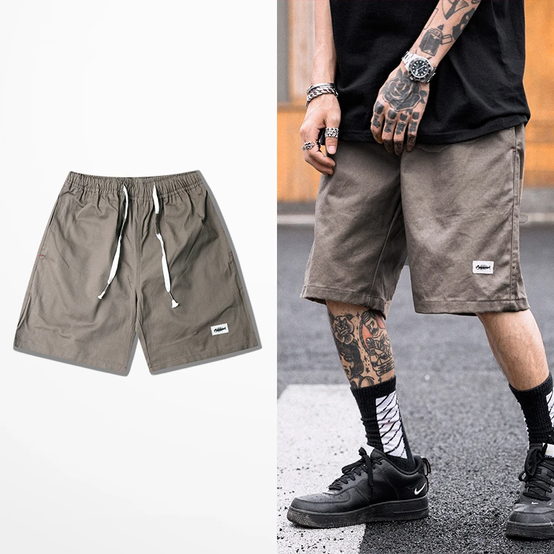 Летние новые мужские Шорты повседневные однотонные спортивные мужские шорты Ретро свободные рабочие эластичные пять брюк мужские шорты Уличная одежда