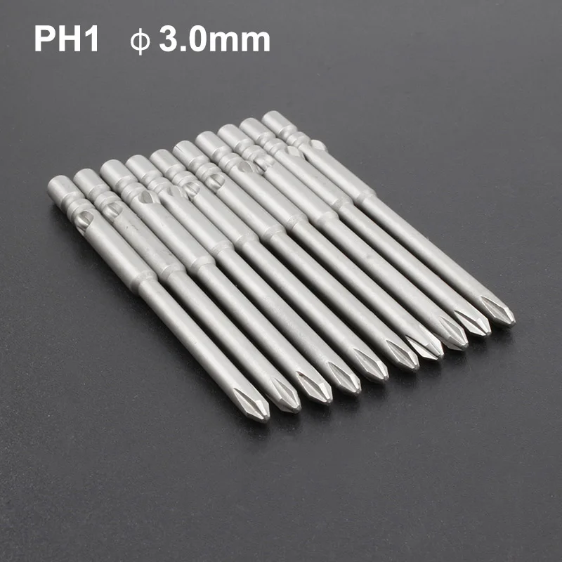 S2 легированная сталь электрическая отвертка Биты длина 60 мм Phillips Тип Trox биты, Круглый хвостовик с магнитным, диаметр наконечника 1,6-4,0 мм - Цвет: PH1  3.0mm