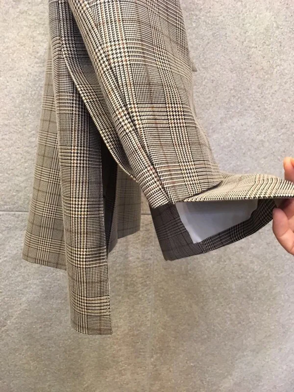 2019 New Spring Autumn korean blazer Vintage Plaid Blazer Fashion Women Long blazers and jackets With Belt  