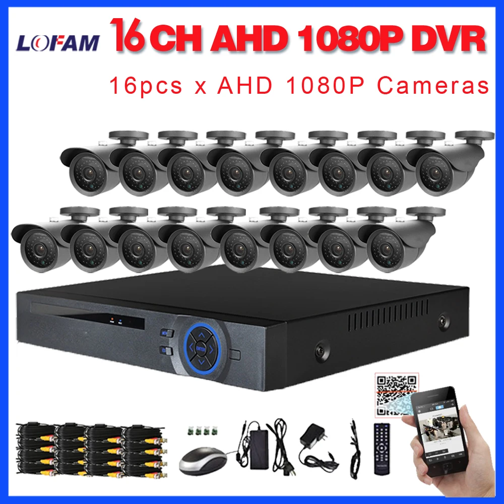 LOFAM HD 16CH система видеонаблюдения 1080P AHD DVR 2.0MP IR Cut наружная Водонепроницаемая