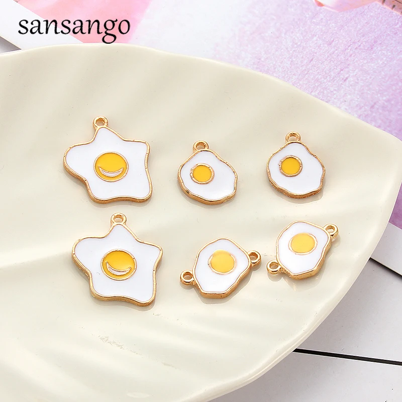 

10pcs Irregular Fried Egg Omelette Little Cute Pendant Charm Three Shape Optional Unique Jewelry Findings Necklace Accessory