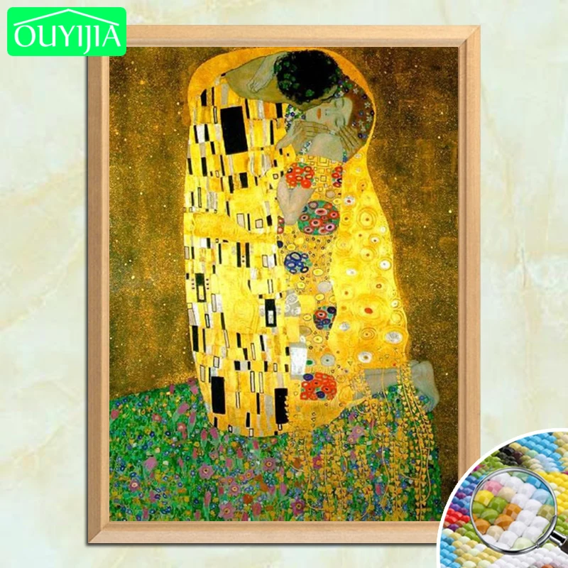 World Famous Painting &quotThe kiss&quot 5D DIY Diamond Square Embroidery Rhinestones Mosaic Picture | Дом и сад