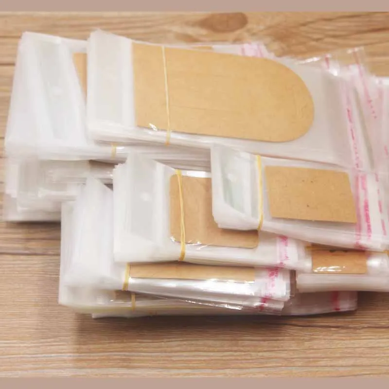

100PCSMutli size jewerly Display card matching opp bagClear Self Adhesive Seal Plastic Storage Bag OPP Poly Pack Bag with hanger
