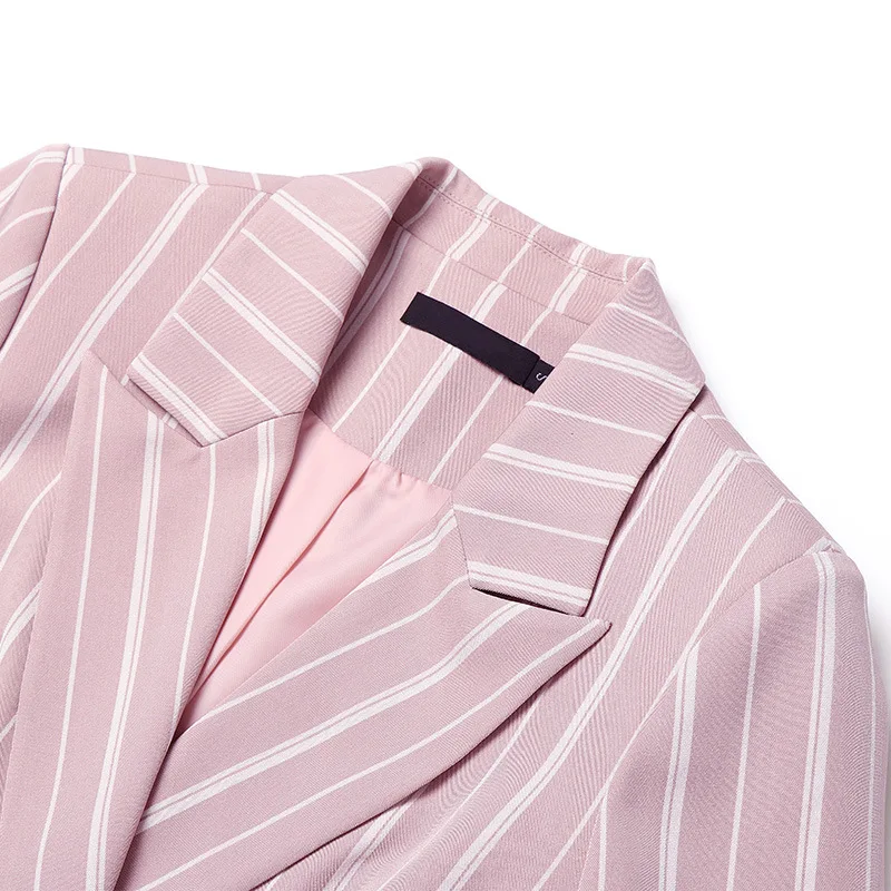 Pink Striped Coat Star Same OL Commuter Women Spring 2019 Button Notched Double Breasted Striped Women Jacket Suit Coat Women