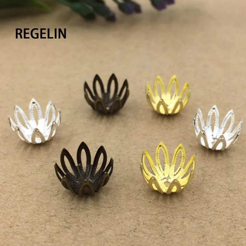 

REGELIN 50pcs 12mm Copper Filigree Jewelry Spacer Flowers Motif Charms Loose Bead End Caps Handmade for DIY Retro jewelry