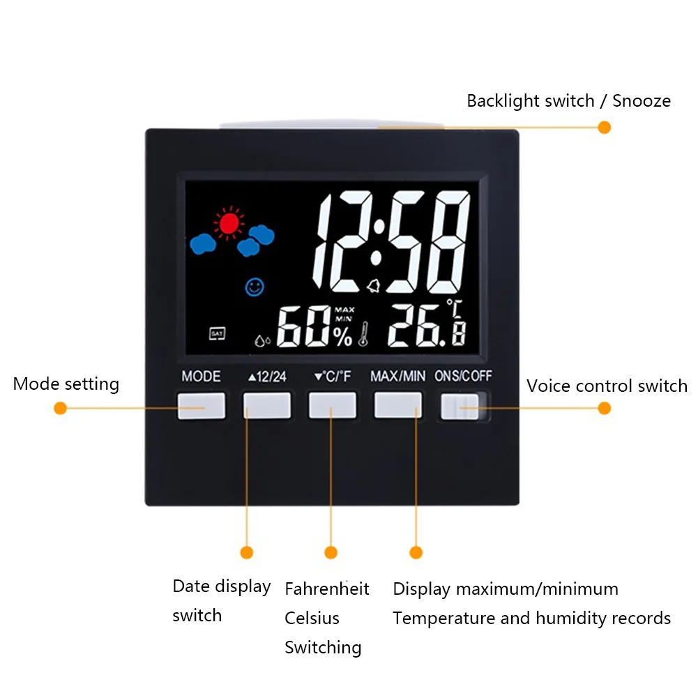 Светодиодный Будильник цифровой Метеостанция многофункциональная Температура Влажность подсветка XH8Z JY18