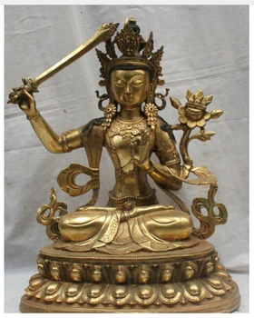 

Copper Brass CHINESE crafts decor ation Asian 18" Tibet Tibetan Temple Bronze Gilt Manjushri Bodhisattva Buddha Statue