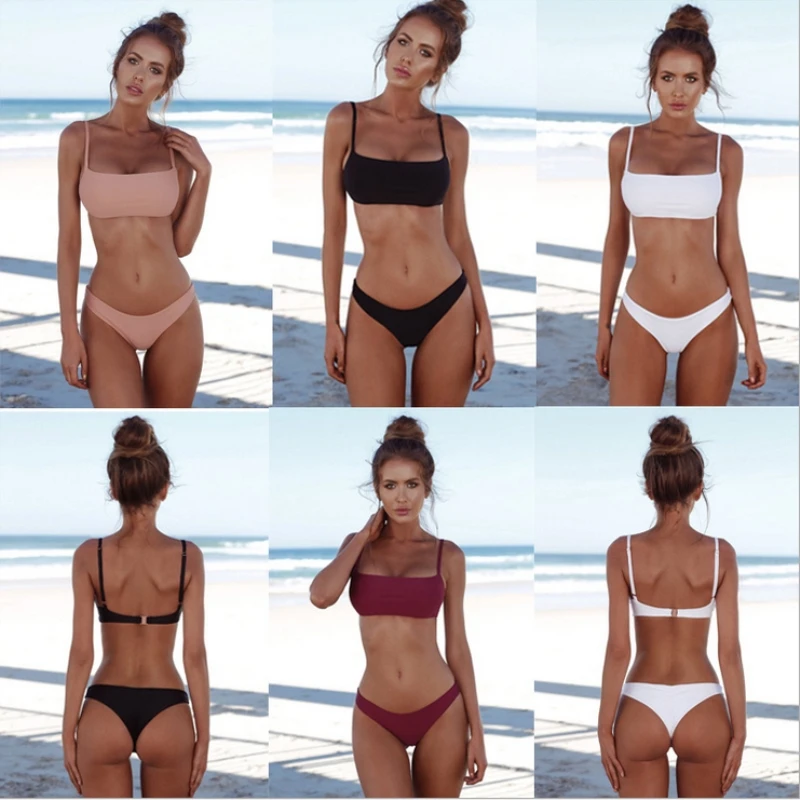 

2018 New Summer Women Solid Bikini Set Push-up Unpadded Bra Swimsuit Swimwear Triangle Bather Suit Swimming Suit biquini