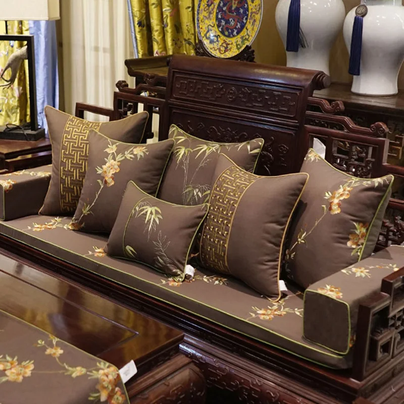 

Chinese Embroidery Cushion Cover Elegant Bamboo Leaves Pillowcases Coffee Coussin de salon Pillow Cover Ramadan Decor Almofada