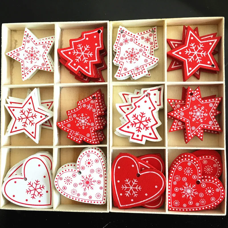 

5CM Christmas Ornaments Natural Wooden Pendant Snowflake Wood Diy Crafts Gifts Xmas Tree Decoration for Home New Year Decor