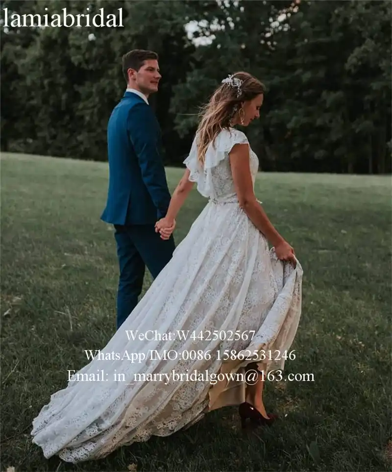 Full Vintage Lace Plus Size Country Wedding Dresses 2019 Vestido