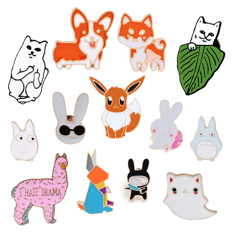 

Cute Animal women Brooches Pin Lazy Cat Pet Dog fox Rabbit horse Enamel Badges Button denim Lapel Clothes bag shirt pins Jewelry