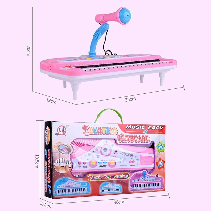  Piano Keyboard Toy 37 Keys Pink Electronic Musical Multifunctional Instruments with Microphone My F