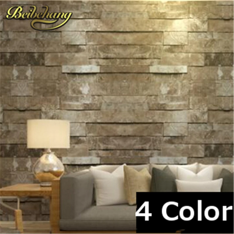 wallpaper Retro Modern Ledgestone Reclaimed wall Brick/Stone Effect Wallpaper in cafe bar entrance hallway living room tapete R4
