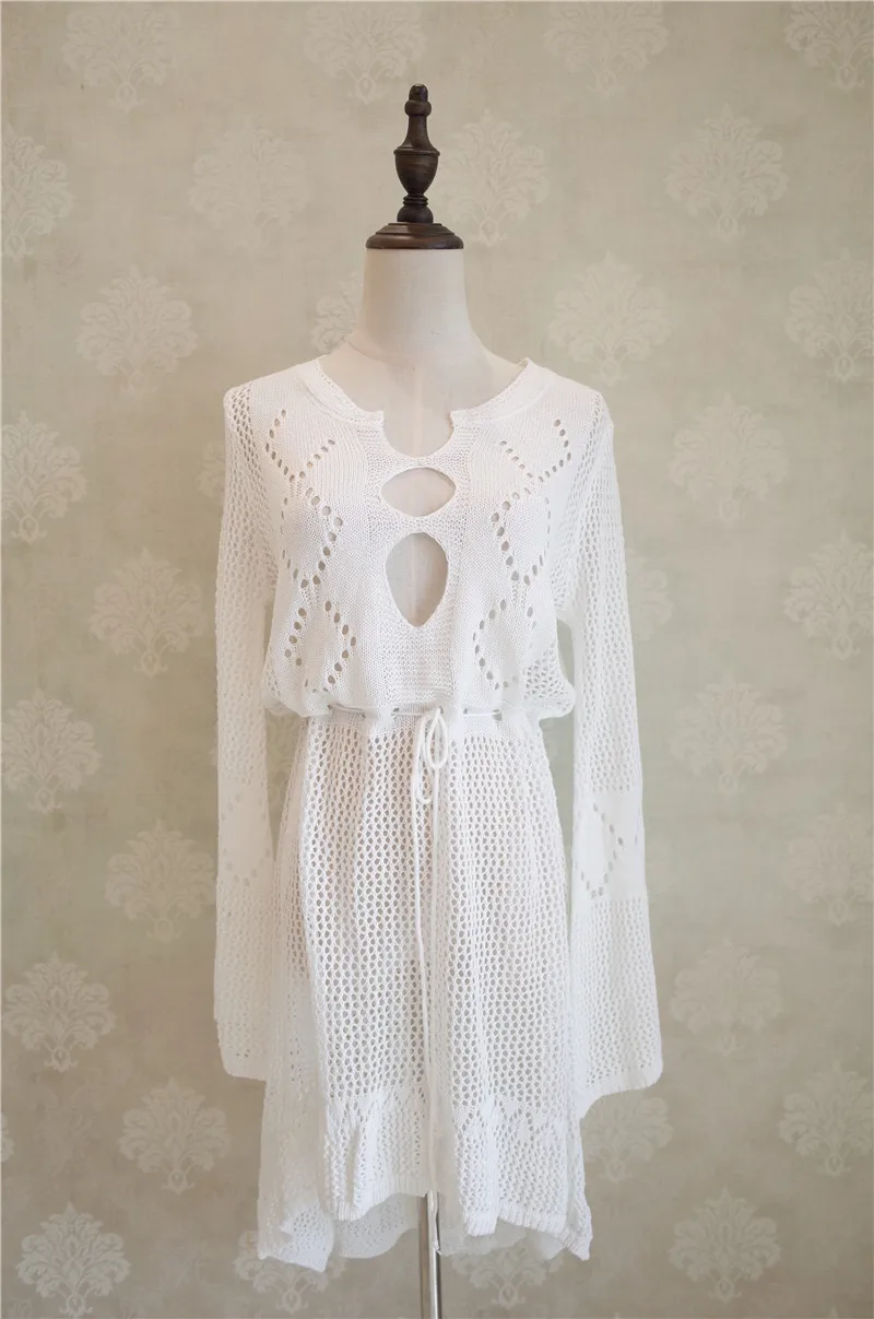 Women's Sexy White Crochet Tunic Cover-Ups