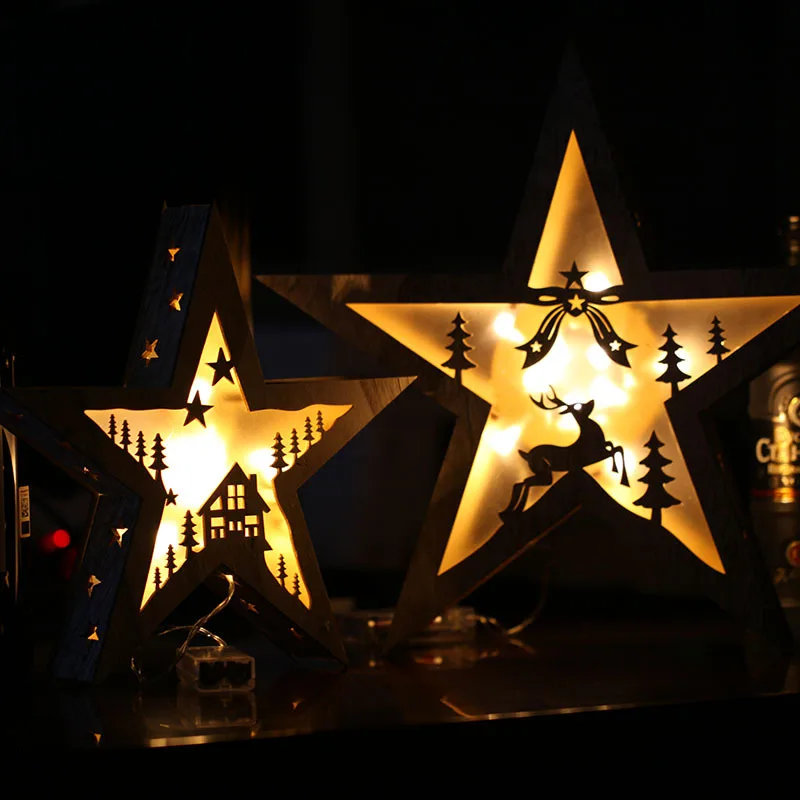 

Art Decor LED Modeling Light Wooden Five-pointed Star Led Modeling Lamp Battery Operated Party Xmas Festival Indoor Decor Lights