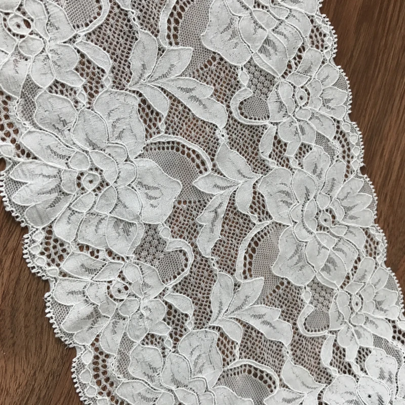 7" Wide Luxury Ivory White Stretch Elastic Sewing Lace Trim Scallop