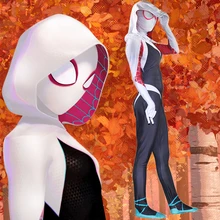 Women Girls Gwen Stacy Costume Cosplay Spider-Man: Into the Spider-Verse Gwen Stacy Spandex Lycra Zentai Bodysuit Carnival Party