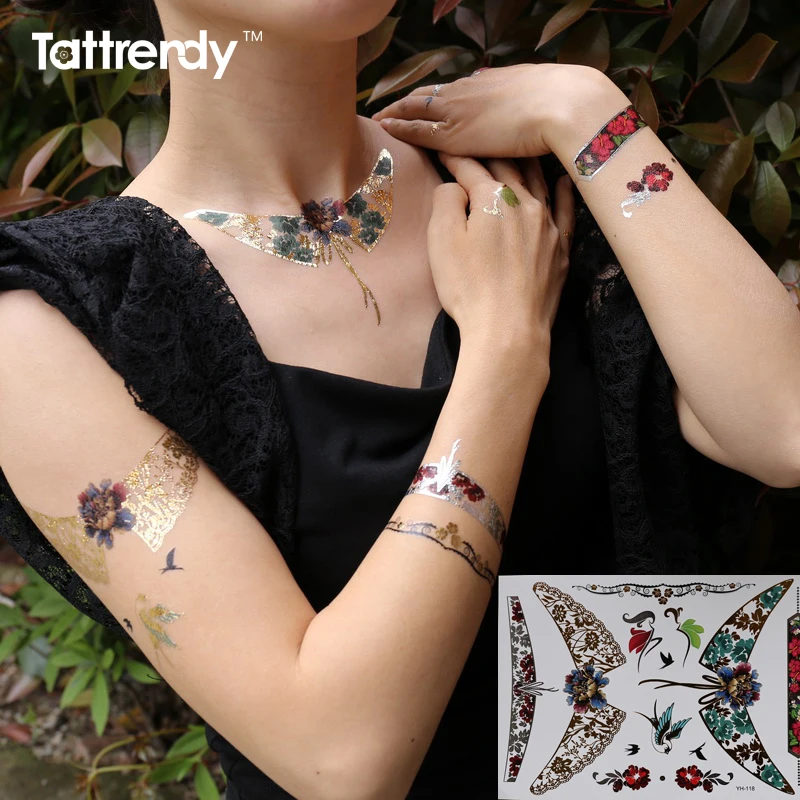 New Jewelry Gold Foil Silver Multicolor transferable Flash Tattoos Fake