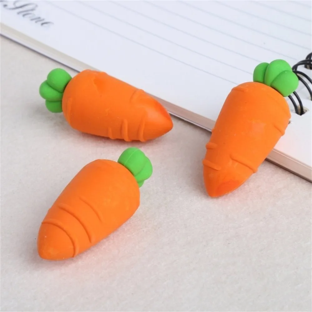 

3pcs Lovely Carrot Pencil Erasers Cartoon Rubber Drawing Erasers Students Stationery School Office Supplies Kids Toys Wholesale