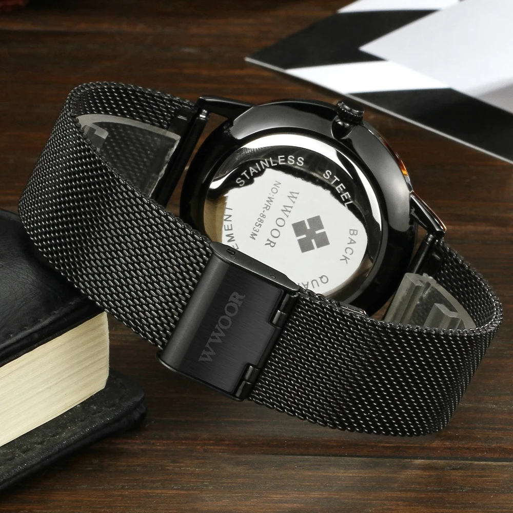  Women Watches Leather Brand Luxury Ladies Mesh Belt Ultra-thin Men unisex Watch Stainless Steel Clo