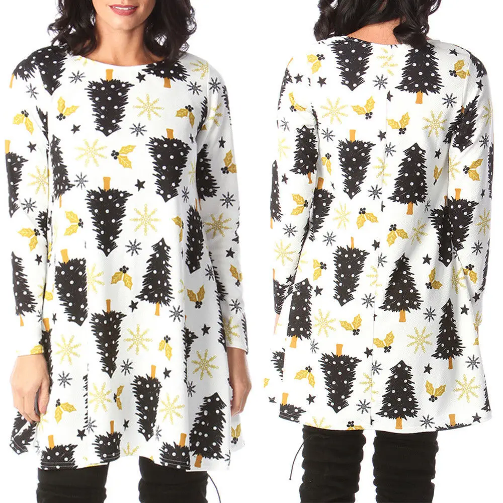 

Autumn Women Christmas Dress 3xl Plus Size New Year Festival Big Long Arm Tree Casual Vintage Winter Dress Ladies