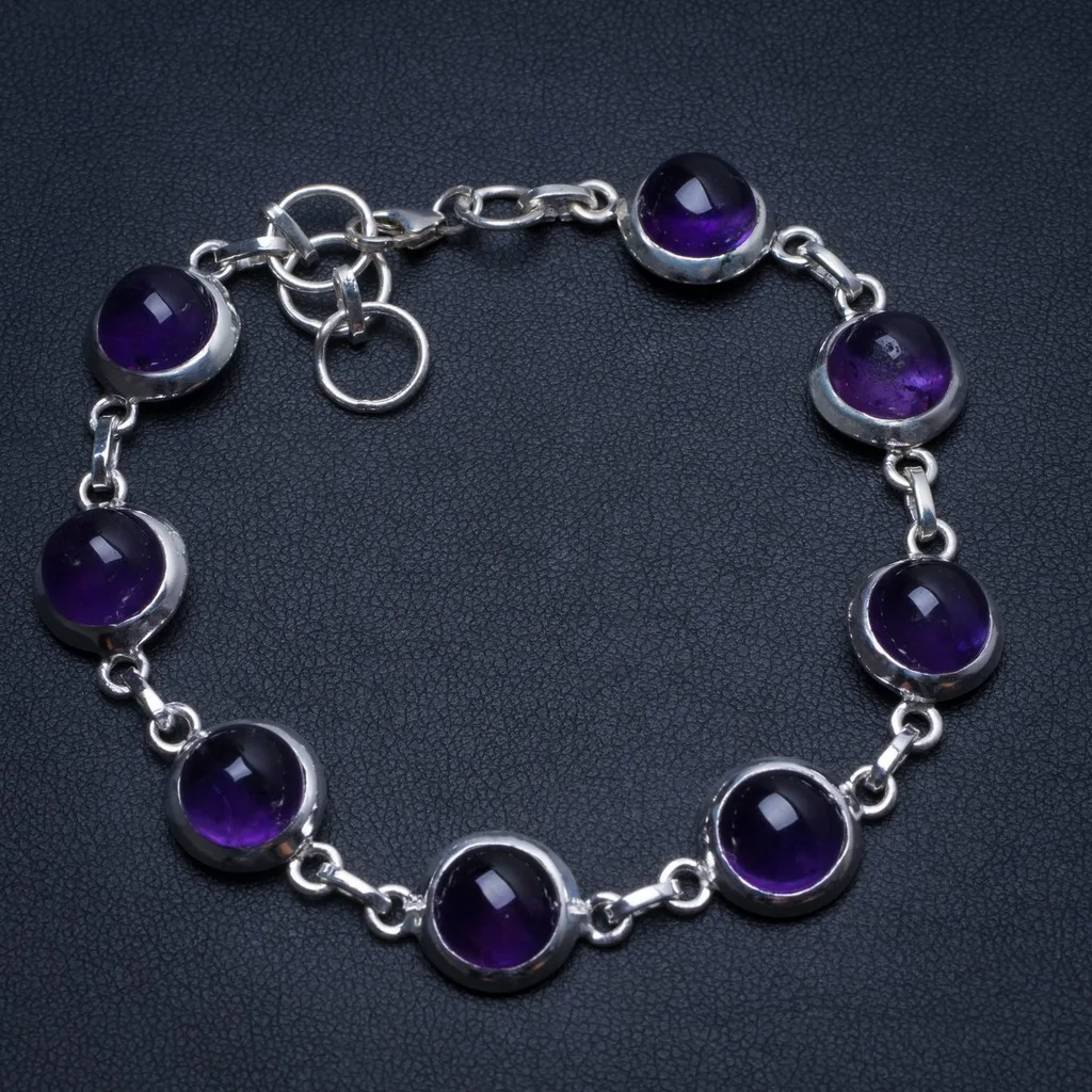 

Natural Amethyst Handmade Vintage 925 Sterling Silver Tennis Bracelet 7 1/2-8 1/2" T8454