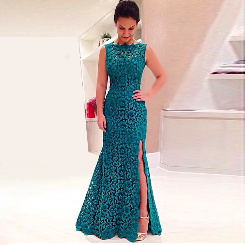 teal color evening gowns