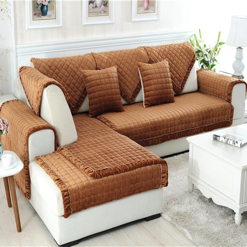 

1PC Thicken Velvet Slipcover For Living Room Anti-skid Plush Couch Cover For L-shaped sofa 1/2/3 Seater Cover Corner Sofa Decor