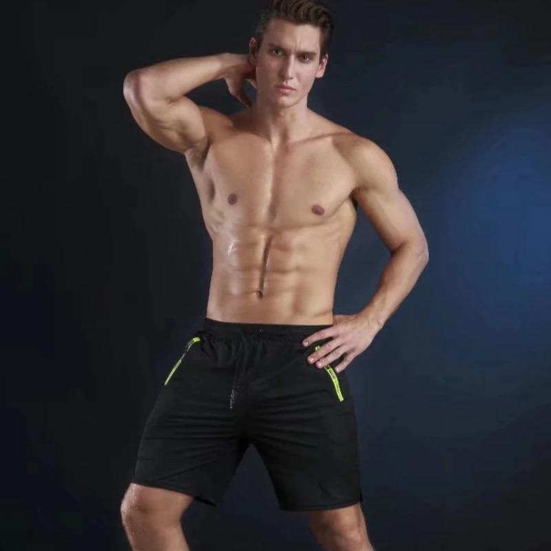 

New Summer Quick Dry Men Outdoor Sports Shorts Elastic Waist Running Fitness Gym Shorts With Zipper Pocket Boxer Jogging Shorts