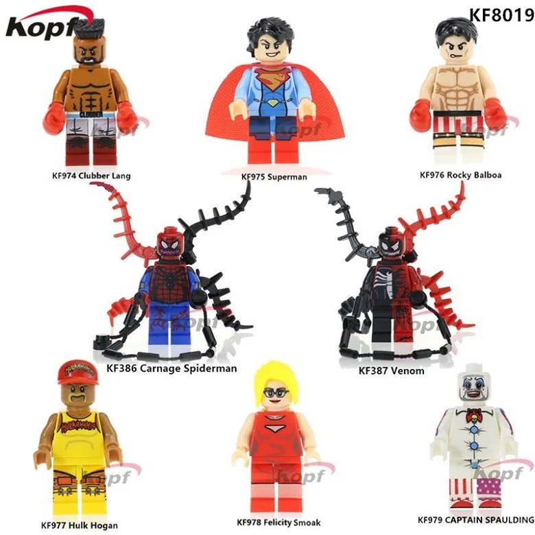 

Single Sale Building Blocks Super Heroes Venom VS Carnage Spiderman Hulk Hogan Felicity Smoak Captain Figures Kids Toys KF8019