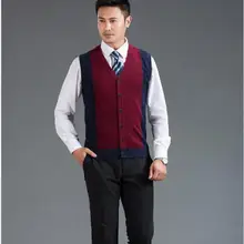 Высокое качество Новое поступление мужской v-образным вырезом без рукавов шерсть пуговица для свитера вниз кашемировый свитер жилет