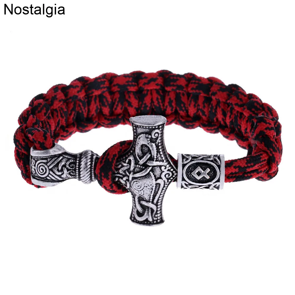 Ностальгия нордические руны бусы Thor Hammer Mjolnir Viking браслет винтажные Vikingos большие
