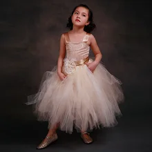 [Aamina] элегантное платье для девочек цвета шампанского фатиновые Свадебные платья принцессы с цветочным узором для девочек детское платье-пачка принцессы#3P336D1168