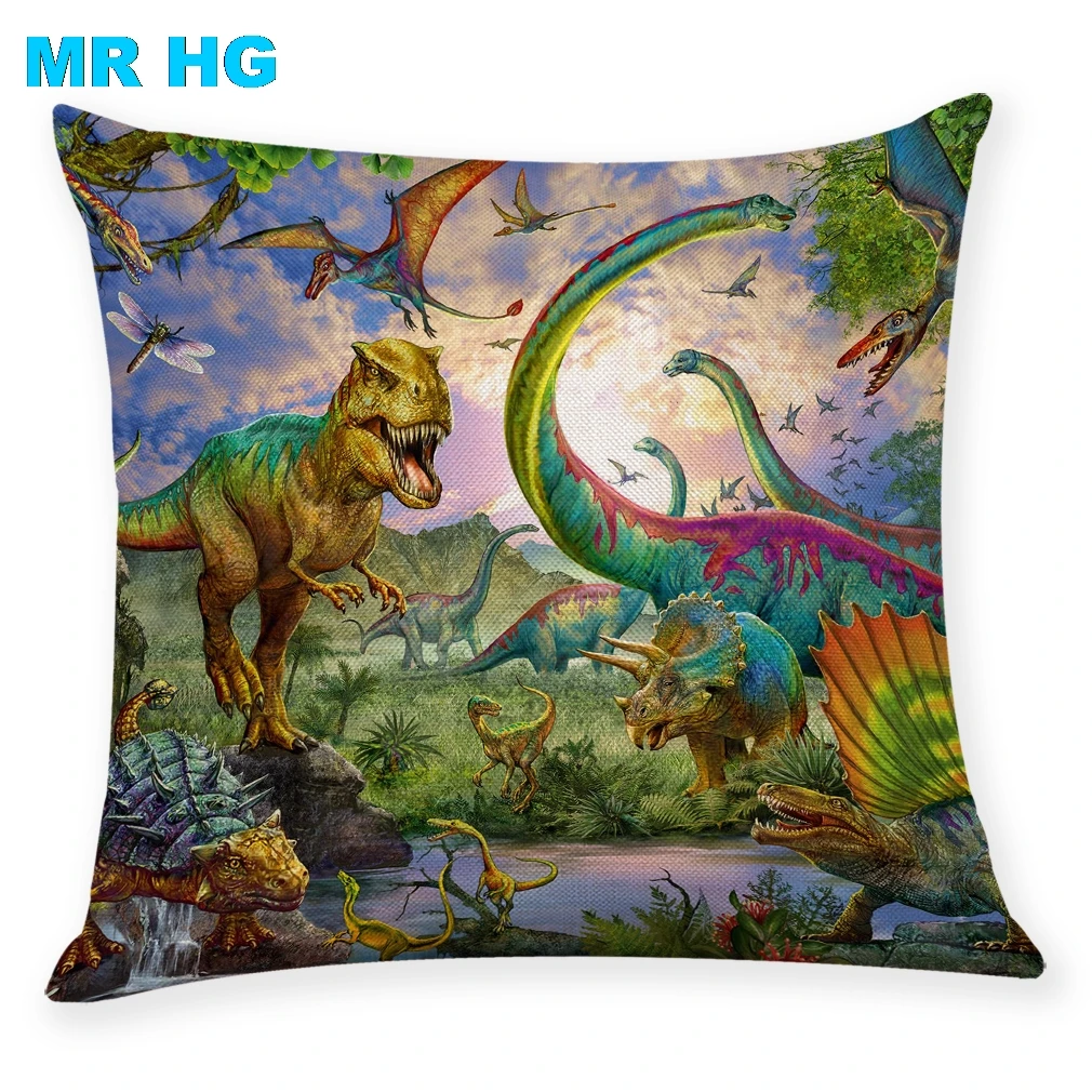 

Pillow Case Gift Dinosaur linen pillowcase One side printing Home Decration pillow cushion Case 45x45cm Cojines