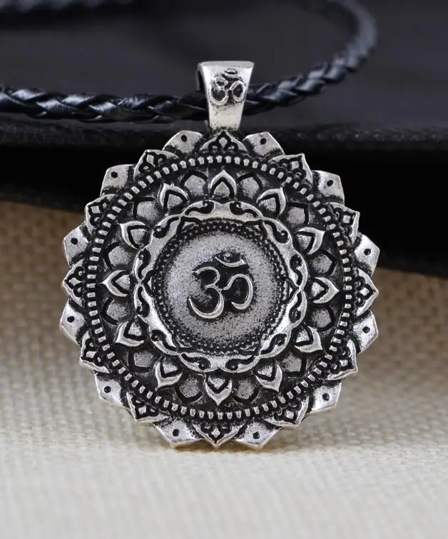 Ant Silver with Cord LANGHONG 1 шт. oм Мандала ожерелье тибетское духовное ожерелье тибетское ожерелье с подвеской в виде мандалы геометрические амулеты религиозные украшения - Окраска металла: Ant Silver with Cord