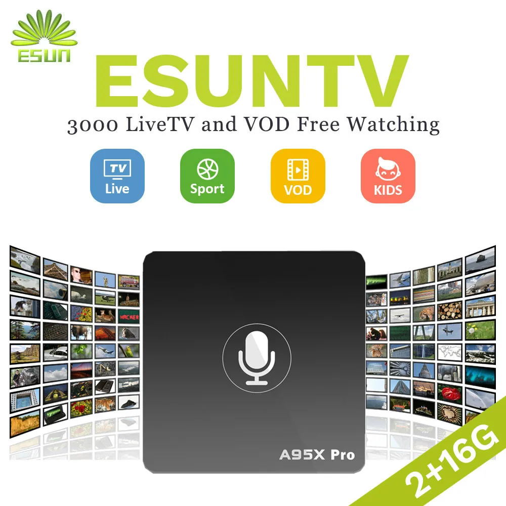 

A95X Pro Voice Control ESUN IPTV Android 7.1 TV Box with 1 year Germany Netherlands Spain Portugal Albania USA UK Canada XXX