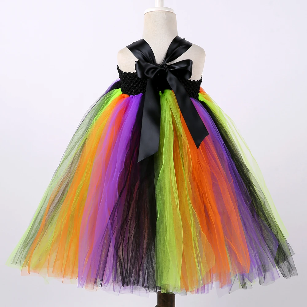 Ведьма платье-пачка платье с радугой для маленьких девочек на Хэллоуин костюм ведьмы Фантазия платье праздничная одежда для детей, карнавальный костюм вечерние платье для девочек; Одежда для девочек