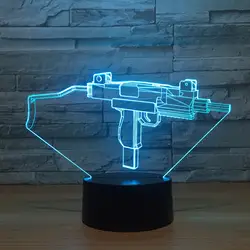 Игрушка пулемет Форма USB Новинка подарки 7 цветов Изменение светодиодный Ночные светильники 3D светодиодный стол настольные лампы как