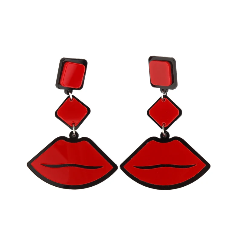 

Punk Long Acrylic Sexy Red Lips Stud Earrings New Fashion Women Night Club Jewelry Accessories