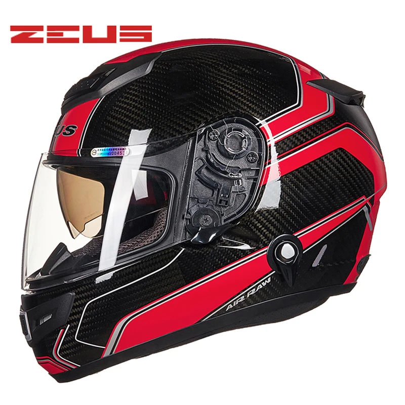Мотоциклетные шлемы ZEUS Carbon на все лицо шлем с двойными линзами профессиональный