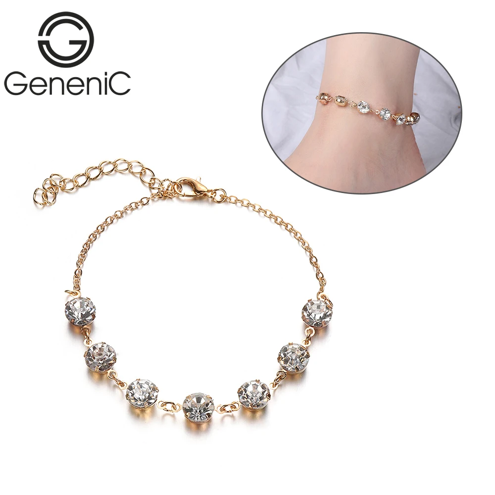 

1PC Fashion Boho Crystal Rhinestone Anklets For Women Link Chain Gold Silver Color Shoe Foot Chain Bracelet Summer Beach Jewelry