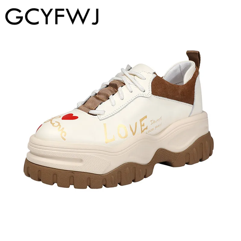 GCYFWJ/ повседневная обувь с низким берцем и надписью «граффити»; женская обувь из натуральной кожи на платформе со шнуровкой; Женская обувь в западном стиле - Цвет: white