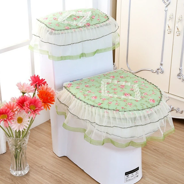 lace 3 piece set toilet seat cover u shaped overcoat home decor bathroom toilet mats
