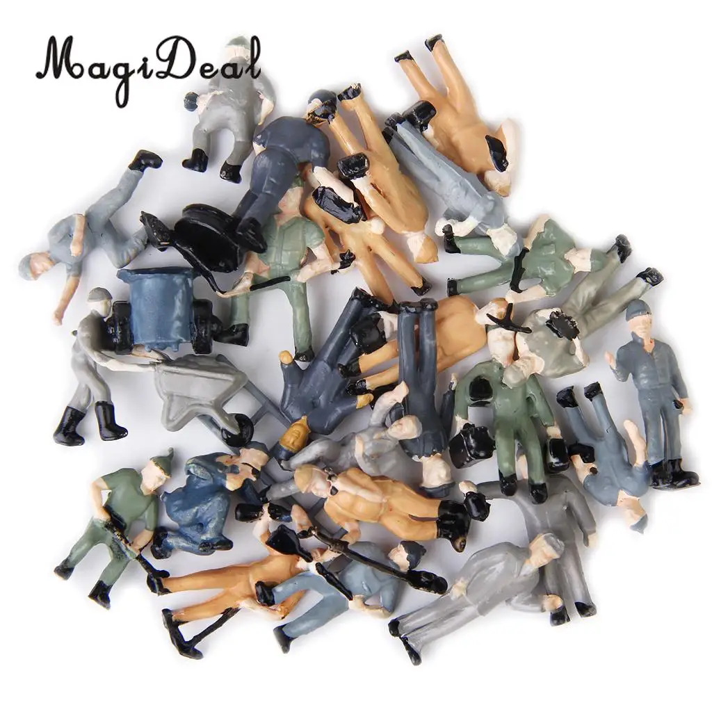 25Pcs/Lot 1:87 Scale Painted Mix Model Train Railway Station Platform Worker People Figures with ladder Bucket Layout Scene Toys