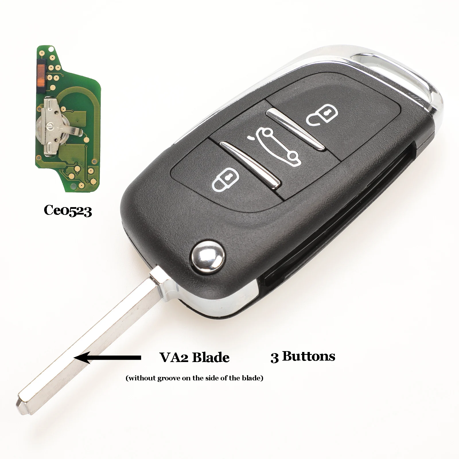jingyuqin Ce0523 ASK/FSK 2/3 Button Remote Car key For Citroen C2 C3 C4 C5 433Mhz ID46 Modified Flip Folding Car Key Control - Цвет: VA2 3 Butotns