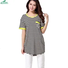 OKXGNZ Korean Striped T-shirt Female 2017New Large size Fat MM Summer Striped T-shirt Women Fashion Loose T-shirt Women Clothing