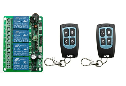 

DC 12V 10A 4CH RF Wireless Relay Remote Control Switch 315 MHZ /433 MHZ 2*Transmitter&1* Receiver for garage door / window /lamp