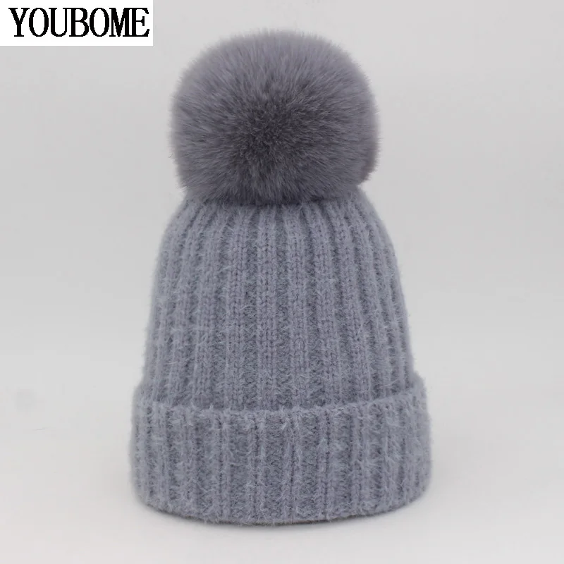 

YOUBOME Skullies Beanies Hat Women Winter Hats For Women Bonnet Solid Pompon Double-deck Caps Female Knitted Female Skullies Cap