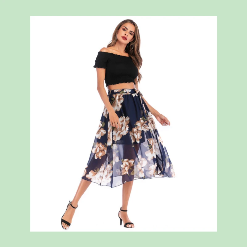 HAYBLST бренд юбки для женщин женские лето 2019 г. Чистый и свежий Новая мода шифон цветочный принт пляж длинные плюс размеры дамы